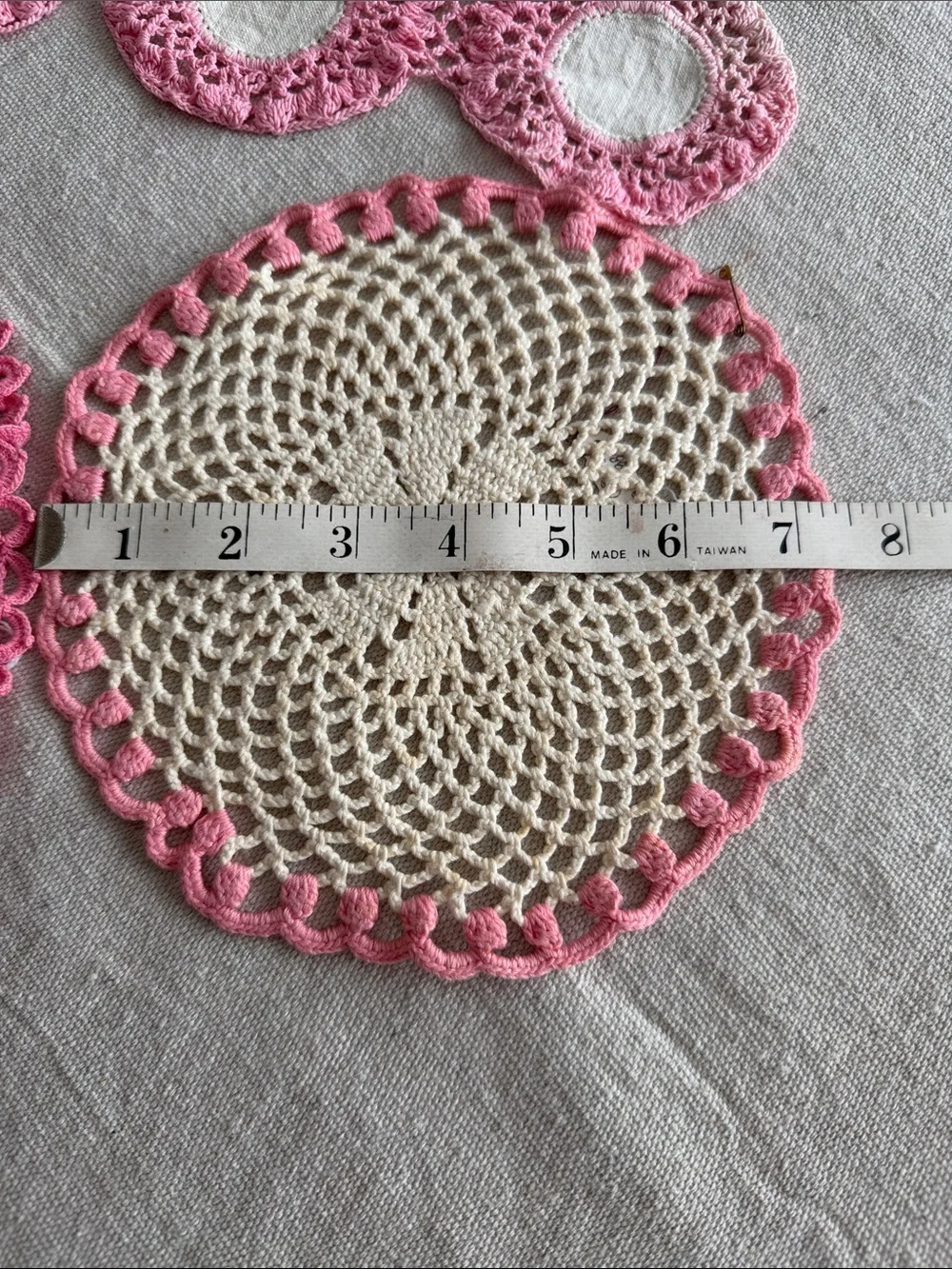 Handmade Pink and Cream Crochet Doilies Set of 4